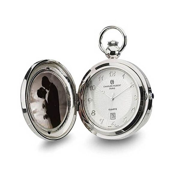 Charles Hubert Chrome Finish Brass Photo Insert Pocket Watch 48mm - Picture 1 of 5